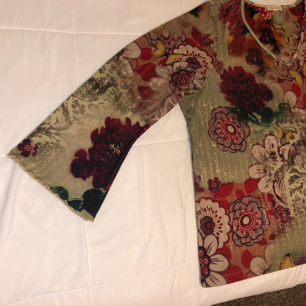 Blouse, v-neck, colorful Chic Floral, long sleeves